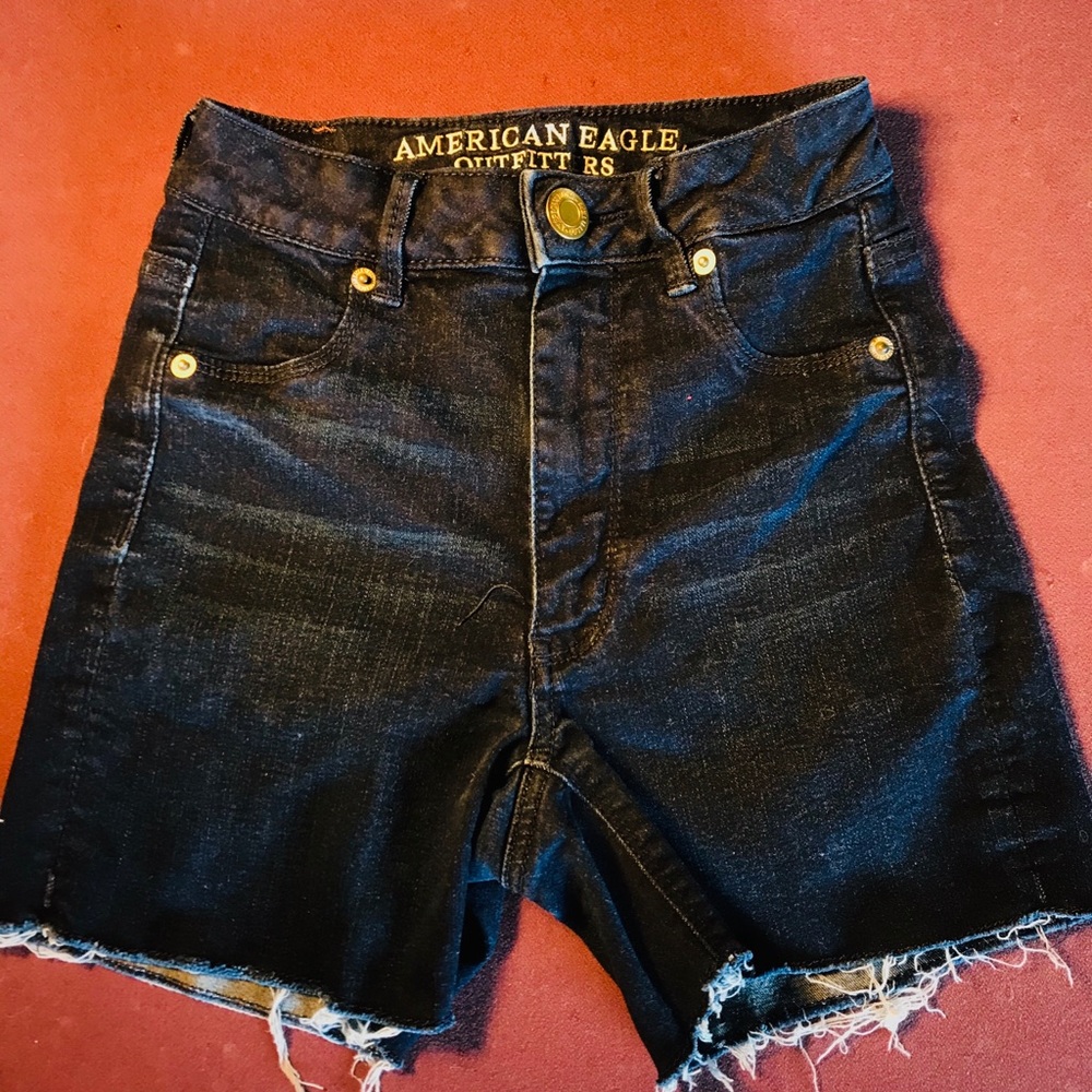 American eagle high rise blue denim shorts.